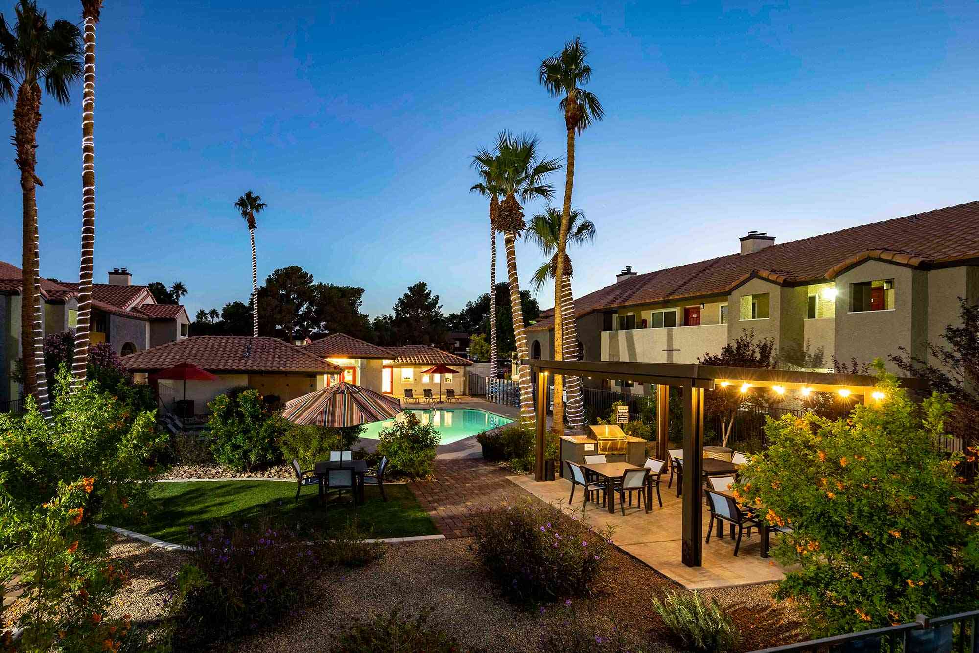 fifty101 apartment community area night