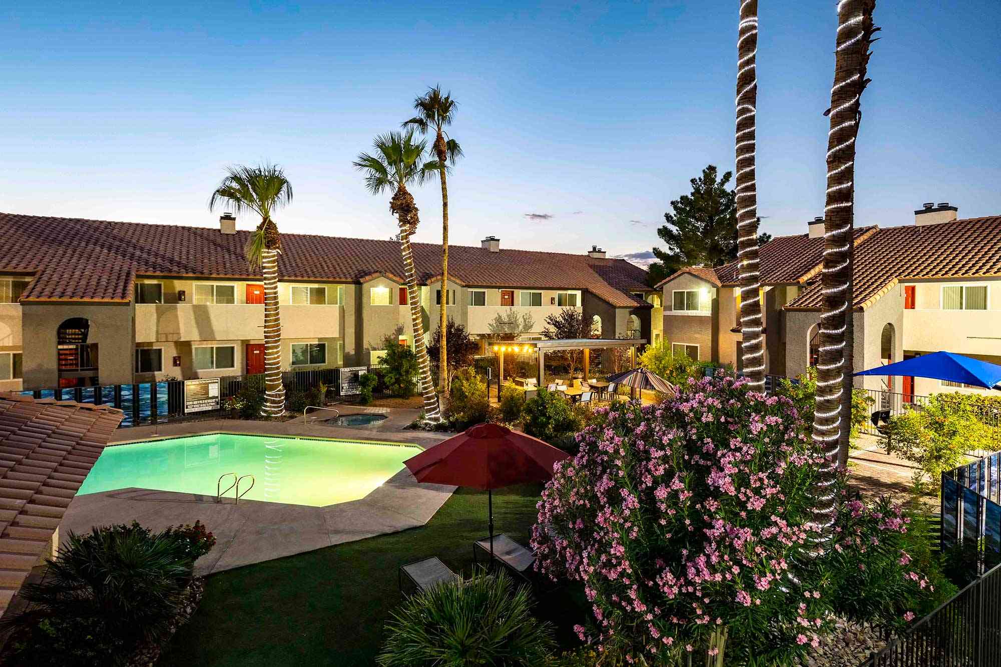 fifty101 apartment community pool night