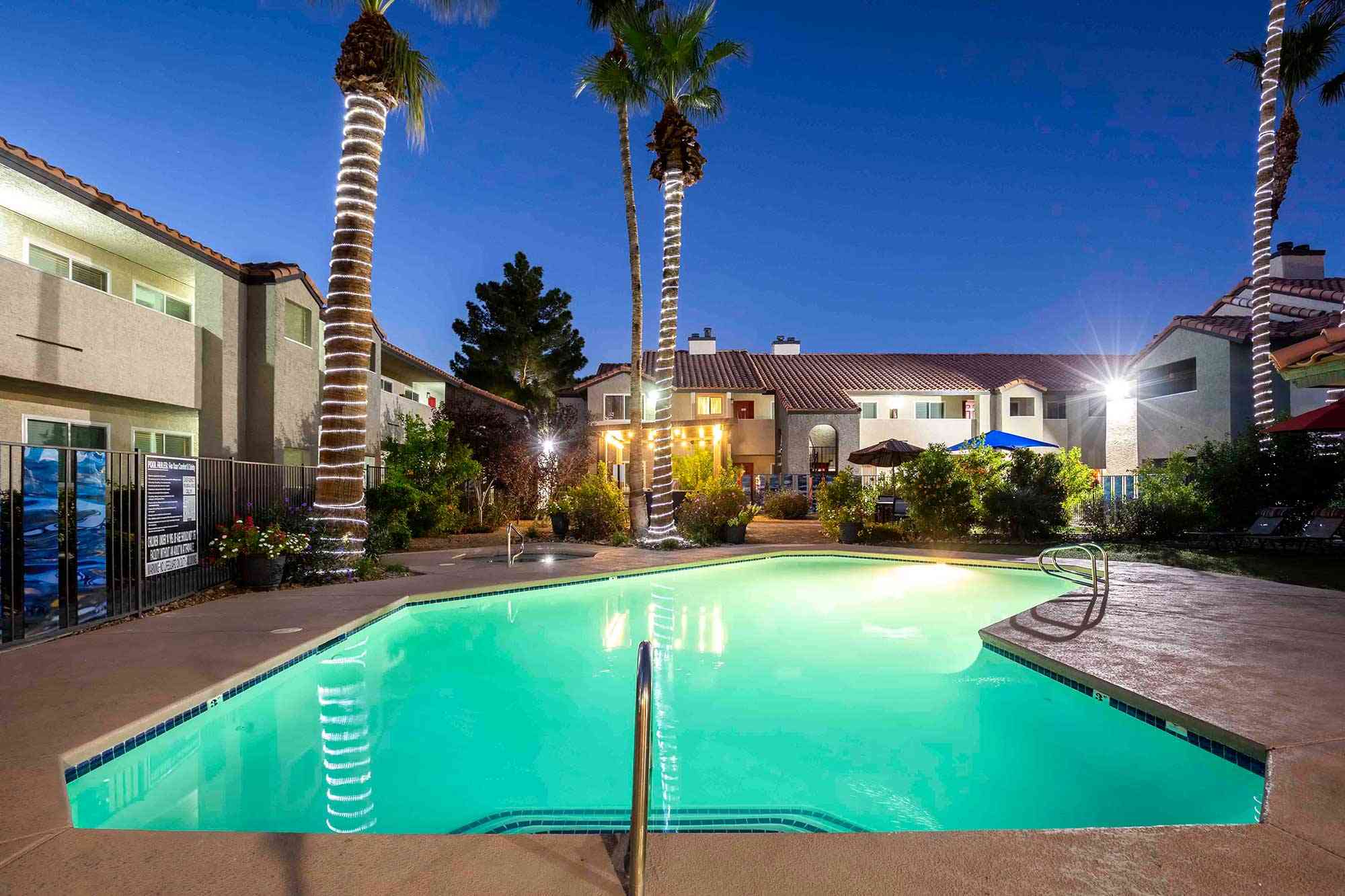 fifty101 apartment complex community pool night
